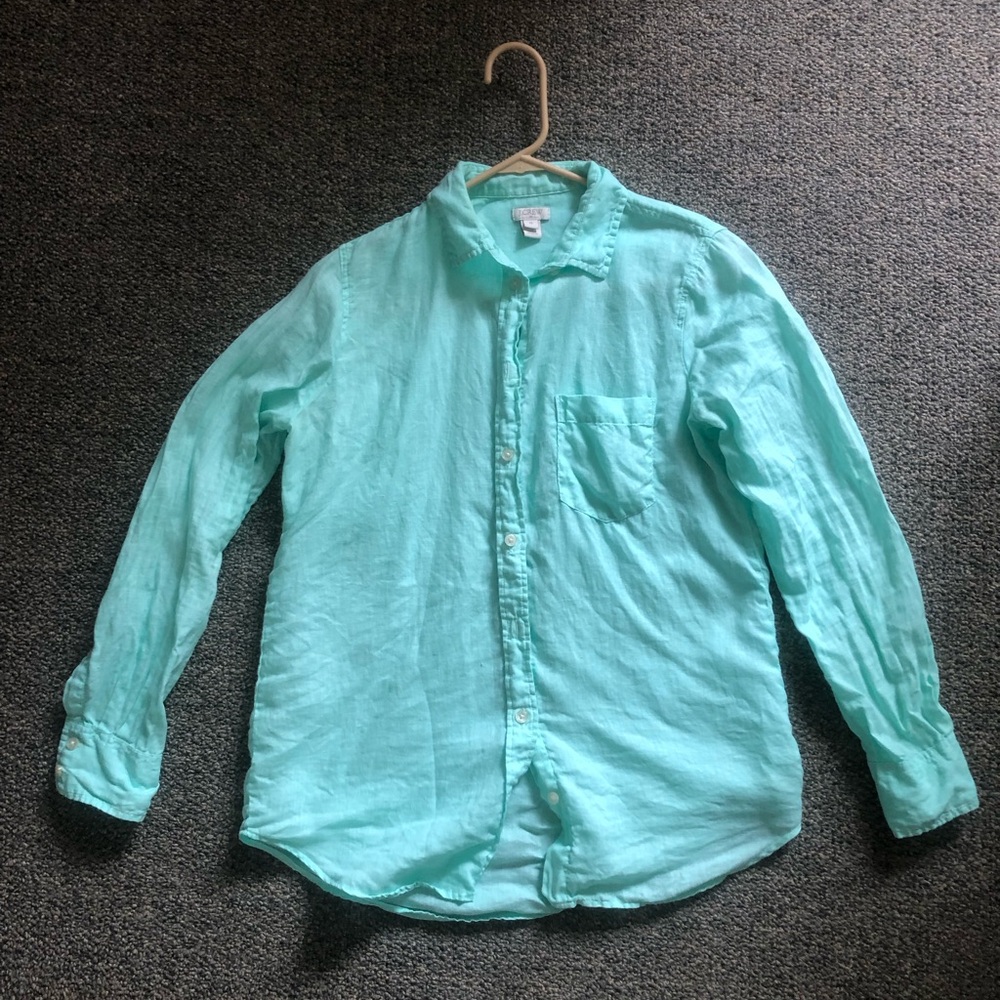 J. Crew Women’s Mint Green Linen Button-Down Shirt xs